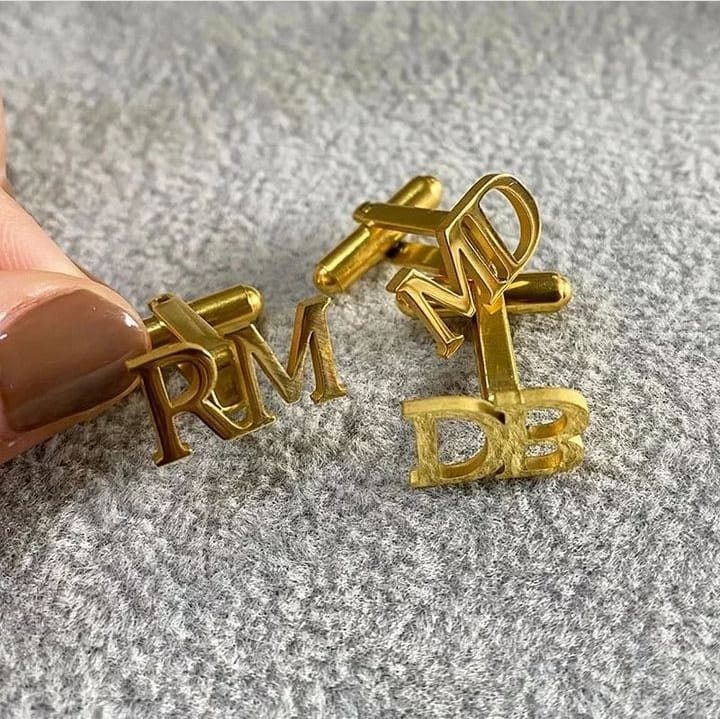 Customized Initial Cufflinks – Gold Plated Alphabet Letter Cufflinks Gift for Him